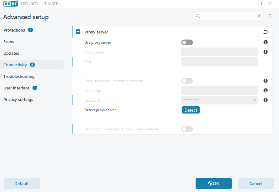 غیرفعال بودن پروکسی و (Use direct connection if proxy is not available)